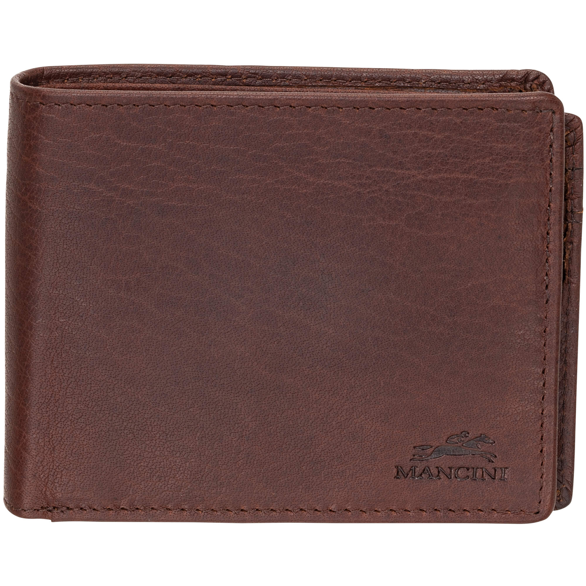 Mancini Wallets Brown Mancini BUFFALO RFID Secure Center Wing Wallet with Coin Pocket