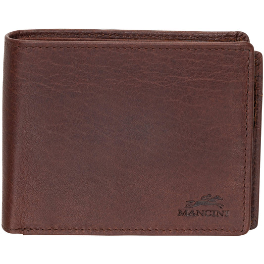 Mancini Wallets Brown Mancini BUFFALO RFID Secure Center Wing Wallet with Coin Pocket