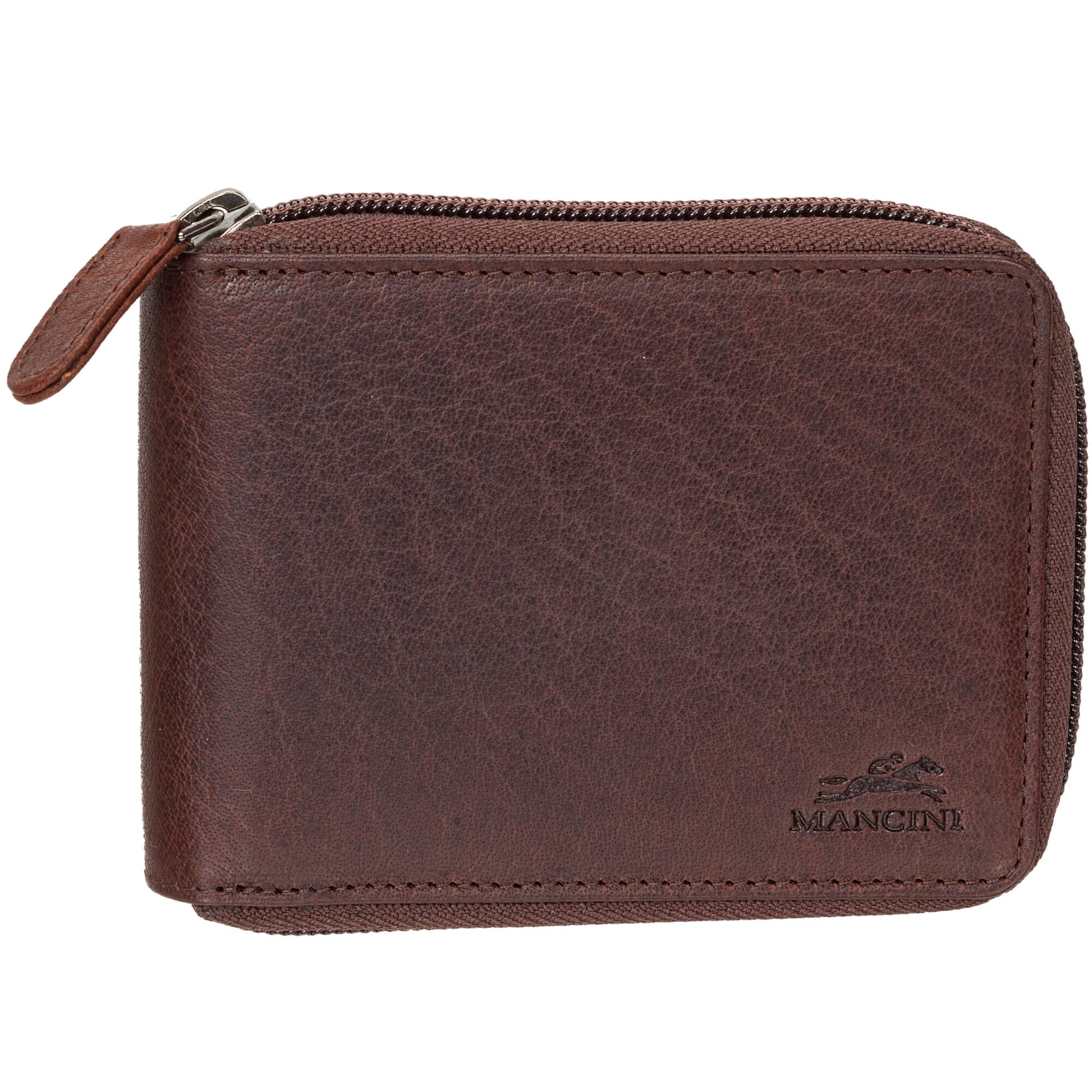 Mancini Wallets Brown Mancini BUFFALO RFID Secure Zippered Billfold with Removable Passcase