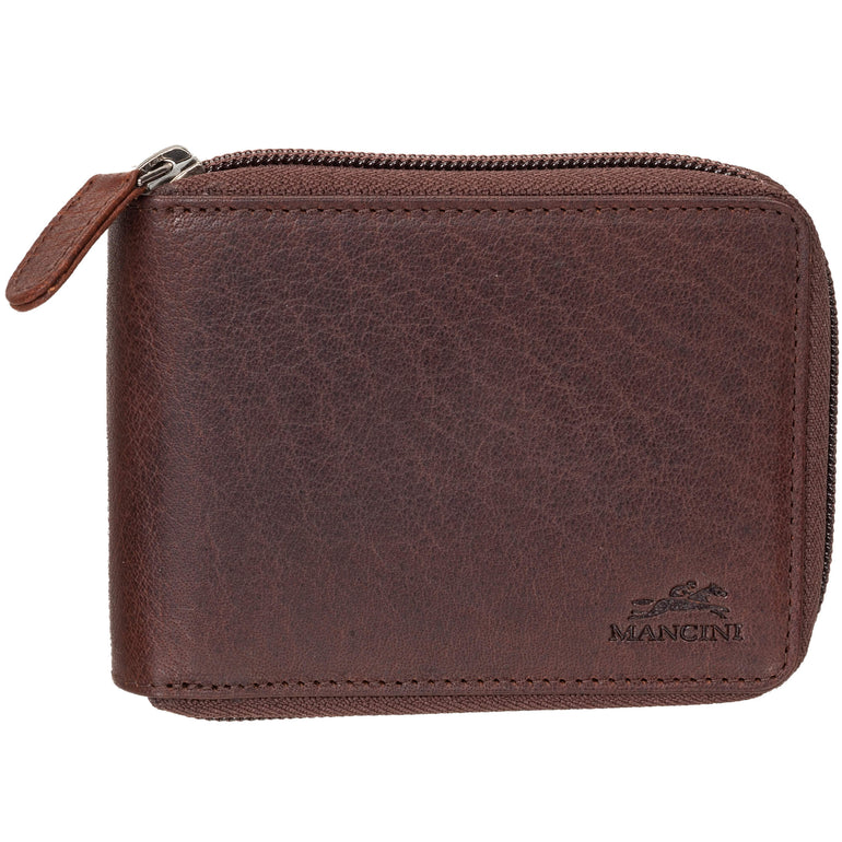 Mancini Wallets Brown Mancini BUFFALO RFID Secure Zippered Billfold with Removable Passcase