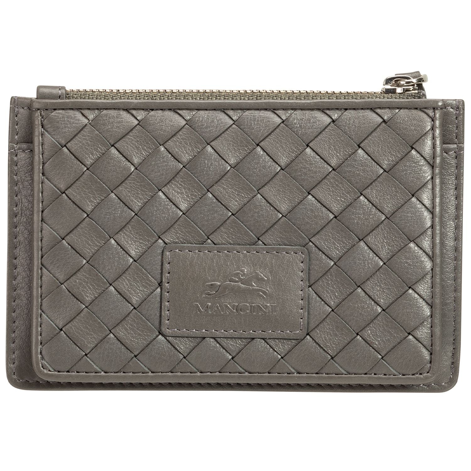 Mancini Wallets Grey Mancini BASKET WEAVE RFID Secure Card Case and Coin Pocket