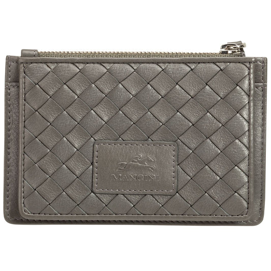 Mancini Wallets Grey Mancini BASKET WEAVE RFID Secure Card Case and Coin Pocket