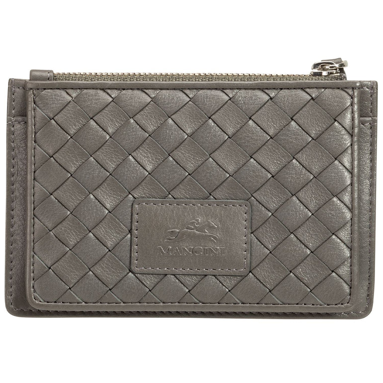 Mancini Wallets Grey Mancini BASKET WEAVE RFID Secure Card Case and Coin Pocket