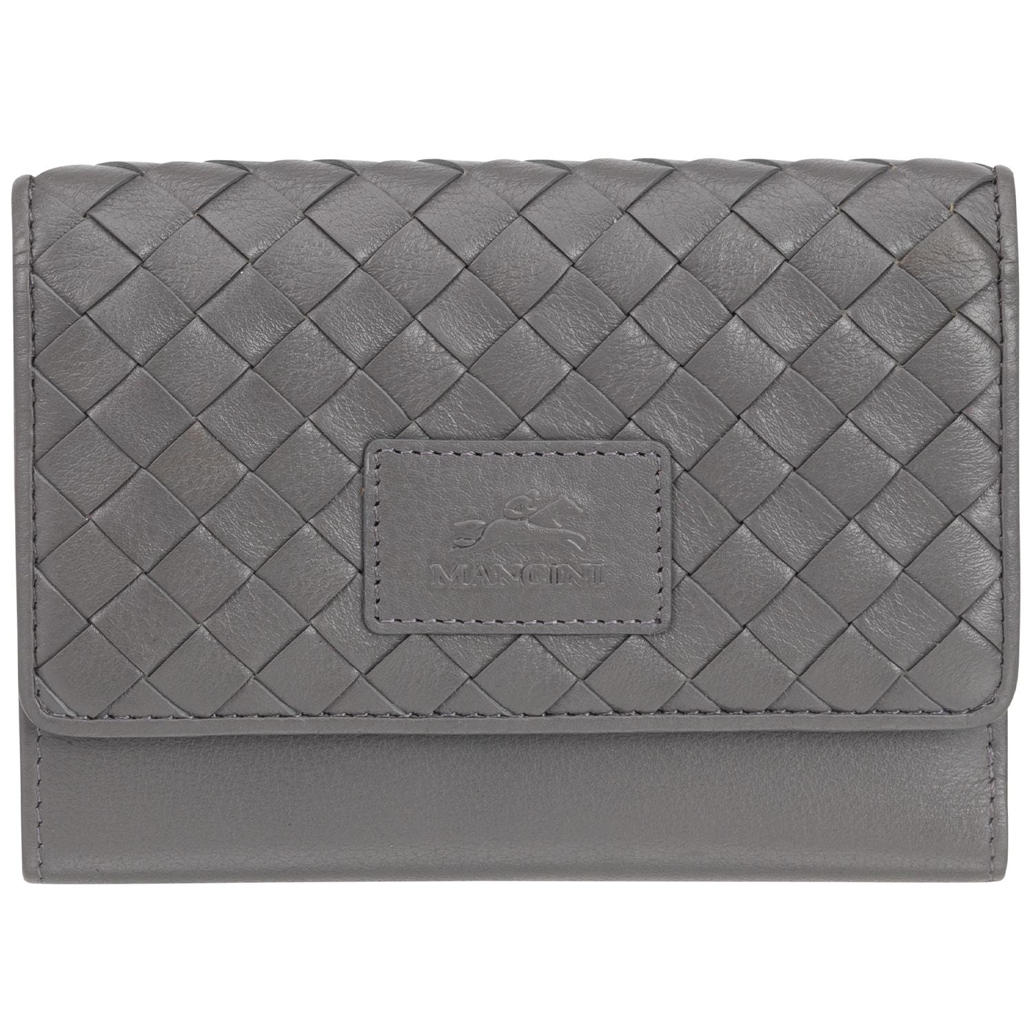 Mancini Wallets Grey Mancini BASKET WEAVE RFID Secure Medium Clutch Wallet