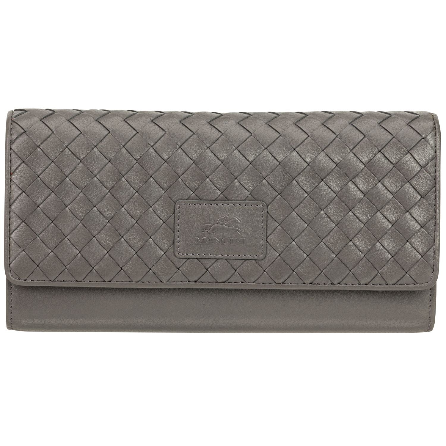 Mancini Wallets Grey Mancini BASKET WEAVE RFID Secure Quadruple Fold Wallet