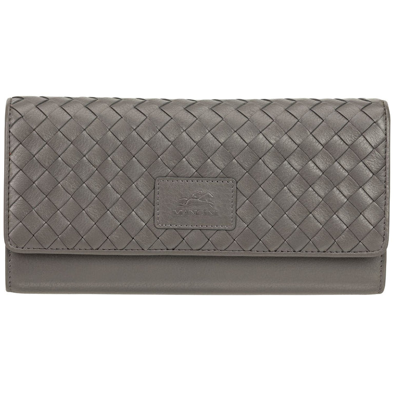 Mancini Wallets Grey Mancini BASKET WEAVE RFID Secure Quadruple Fold Wallet