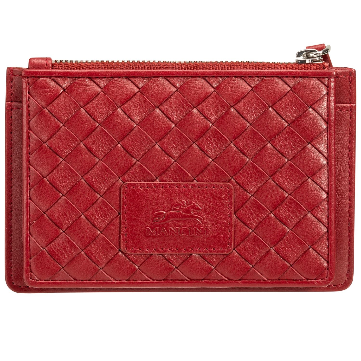Mancini Wallets Red Mancini BASKET WEAVE RFID Secure Card Case and Coin Pocket