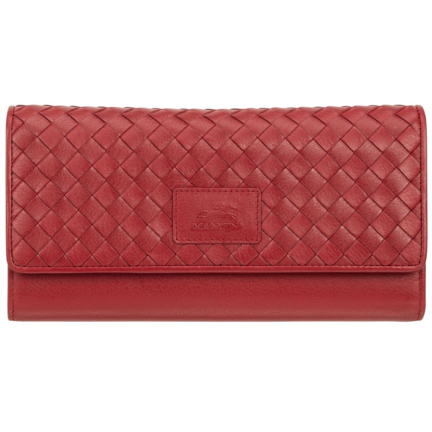 Mancini Wallets Red Mancini BASKET WEAVE RFID Secure Quadruple Fold Wallet