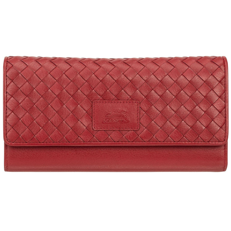 Mancini Wallets Red Mancini BASKET WEAVE RFID Secure Quadruple Fold Wallet