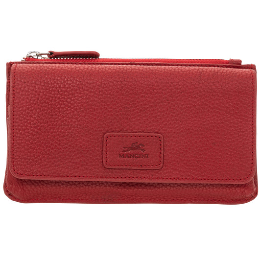 Mancini Wallets Red Mancini Pebbled Ladies RFID Crossbody Wallet