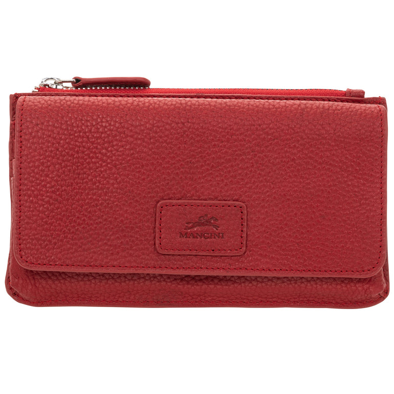 Mancini Wallets Red Mancini Pebbled Ladies RFID Crossbody Wallet