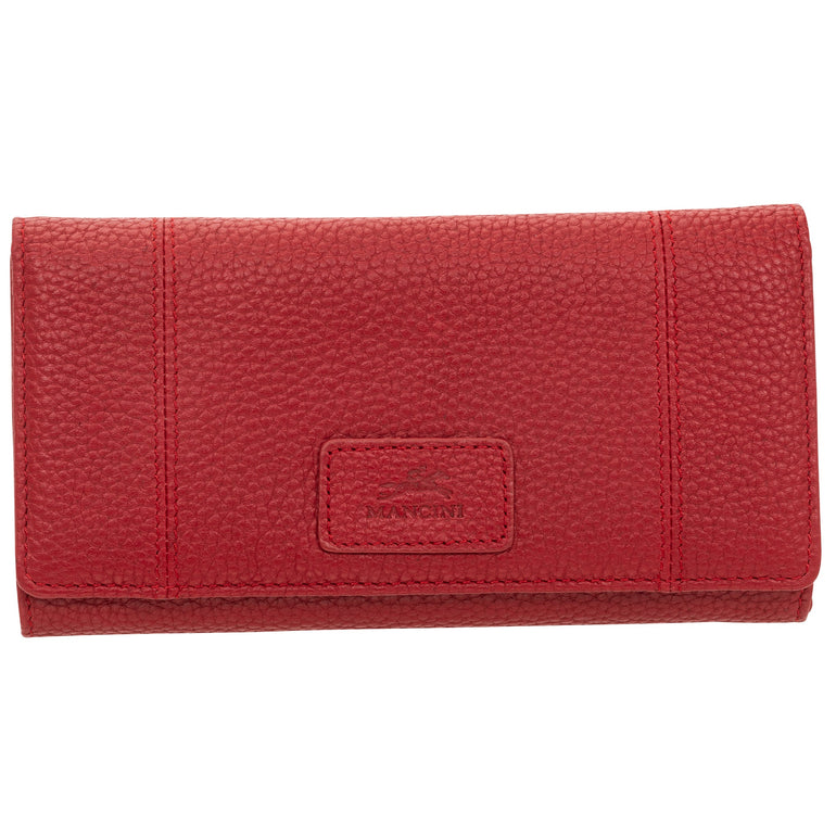 Mancini Wallets Red Mancini Pebbled Ladies’ RFID Trifold Wallet