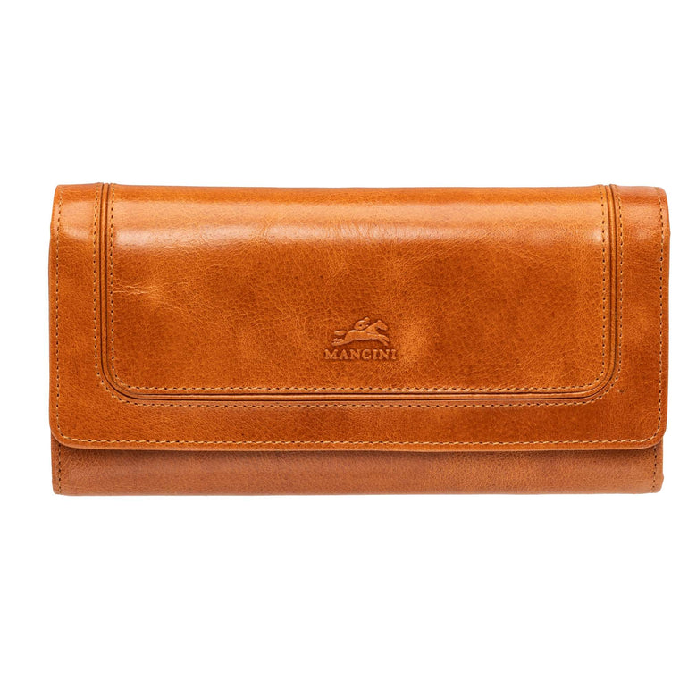 Mancini Wallets Tan Mancini South Beach RFID Secure Quadruple Fold Wallet