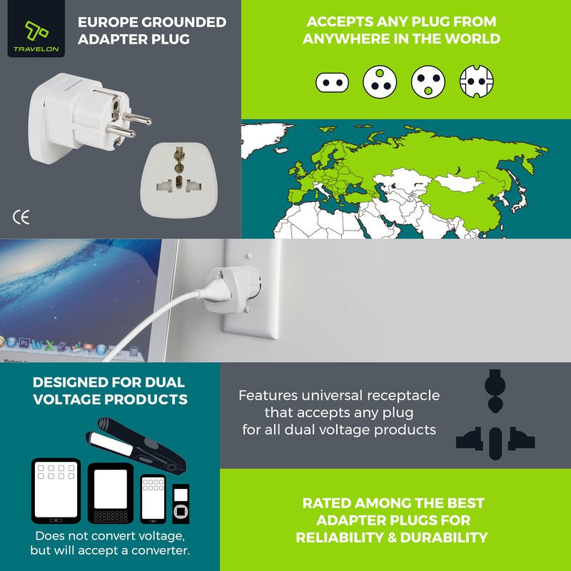 Travelon Travel Accessories White Travelon Europe Grounded Adapter Plug